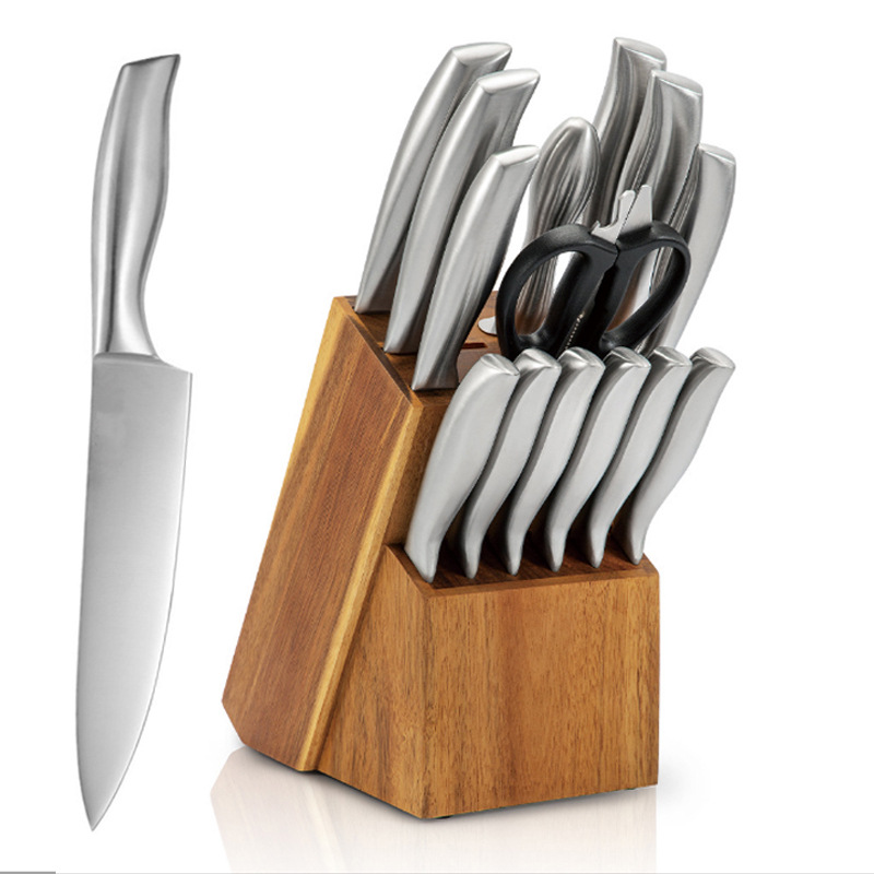 Kitchen Knife Kit Stainless Steel 15-Piece Knife Set Hollow Handle Knife Set Wooden Base Foreign Trade Match Sets Knife Yangjiang Manufacturer