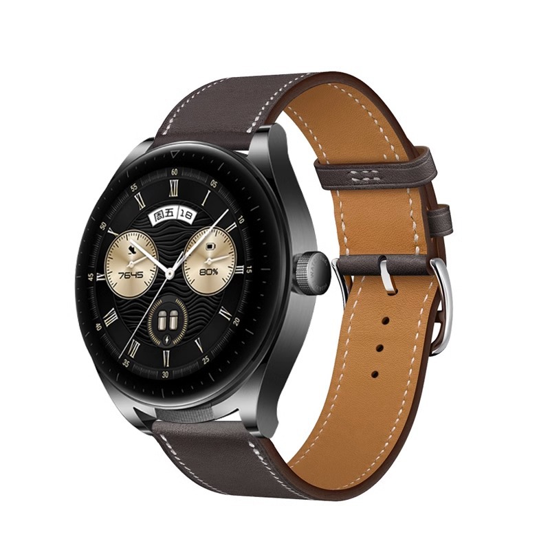 适用huawei华为watch4皮质手表gt2gt3表带通用22mm pro皮表带20