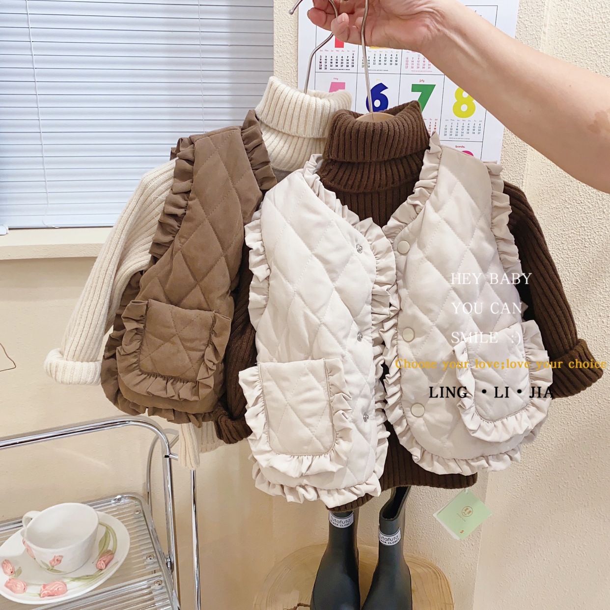 Girls' Autumn and Winter Clothes Baby Vest Outer Wear 2023 New Autumn Children Ruffles Vest Thick Warm Clothes All-Matching