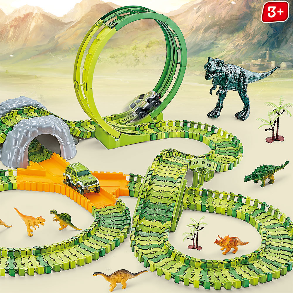 Electric Dinosaur Toy Variety Rail Car Building Blocks Assembling Scene Children's Ferris Wheel Park Car Set Generation