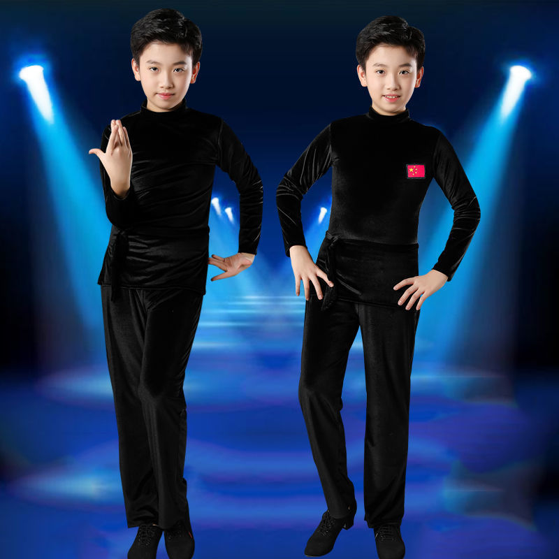 儿童拉丁服装男童舞蹈练功服男孩拉丁舞比赛考级训练服装加绒秋冬
