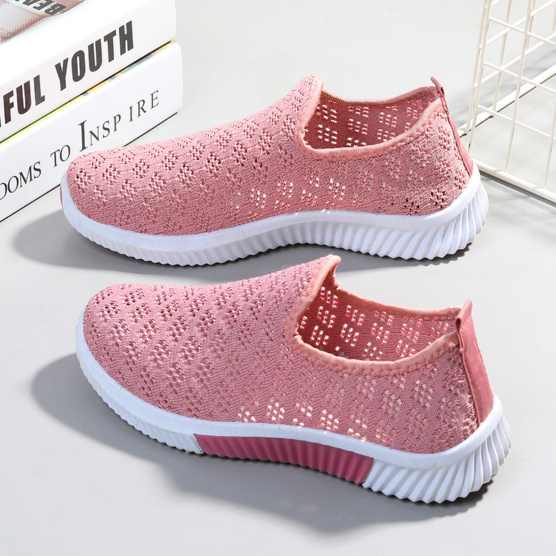 Mesh Surface Shoes Women's 2023 New Cross-Border Fly-Knit Sneakers Soft Sole Shoes Summer Breathable Mesh Surface Shoes Amazon Hot Generation