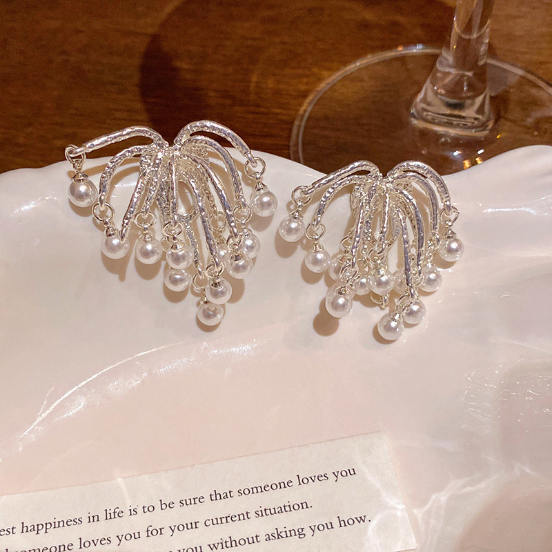 earrings niche high-grade pearl ear studs earrings sterling silver needle white gold plated elegant fireworks tassel earrings for women