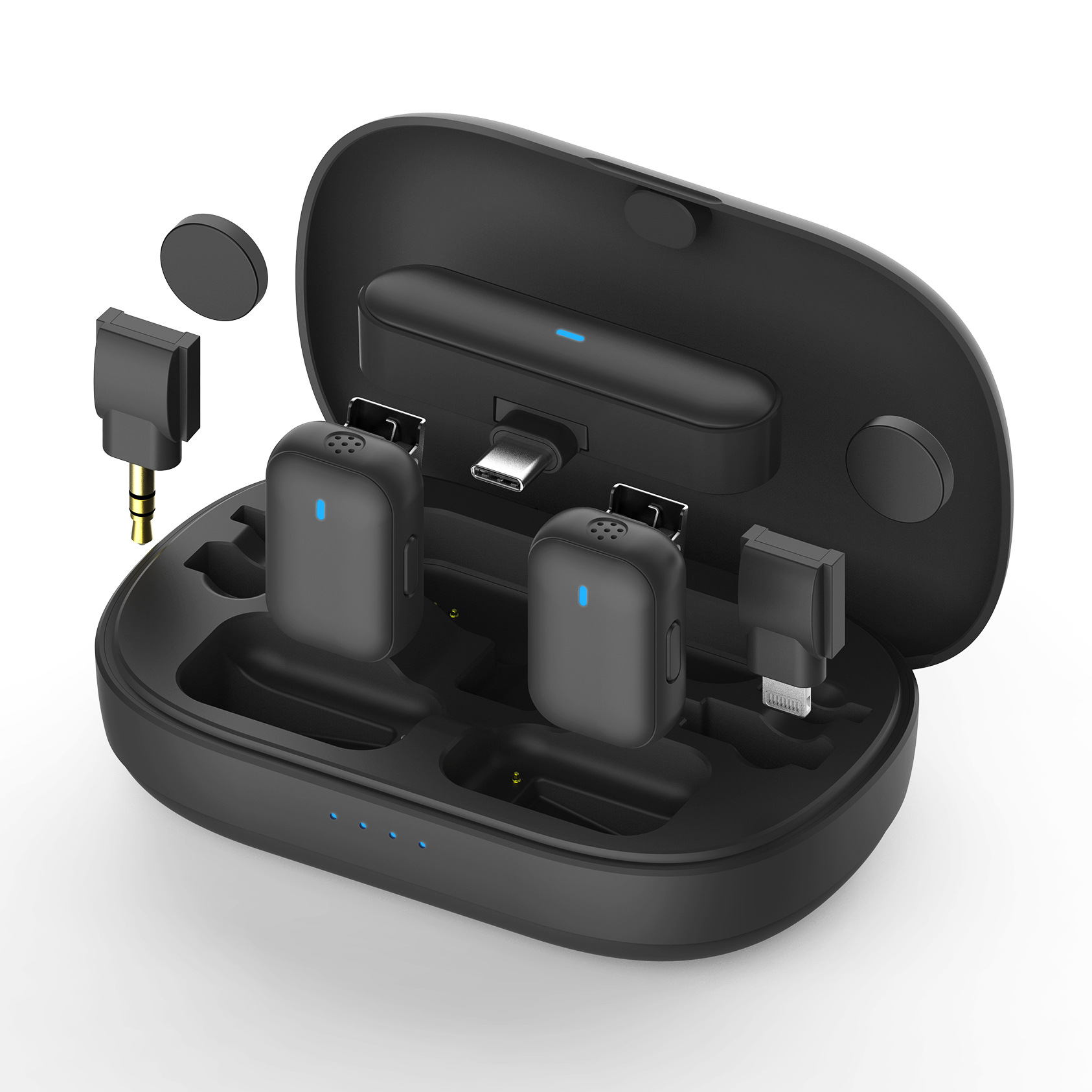 跨境新款迷你降噪无线领夹麦克风一拖二收音领夹麦手机直播小话筒