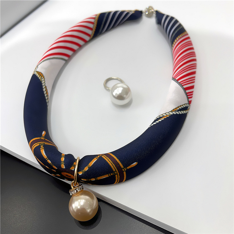 Spring and Autumn Thin Artificial Silk Scarf Pearl Pendant Set with Box Multifunctional Silk Scarf Female Mother Gift