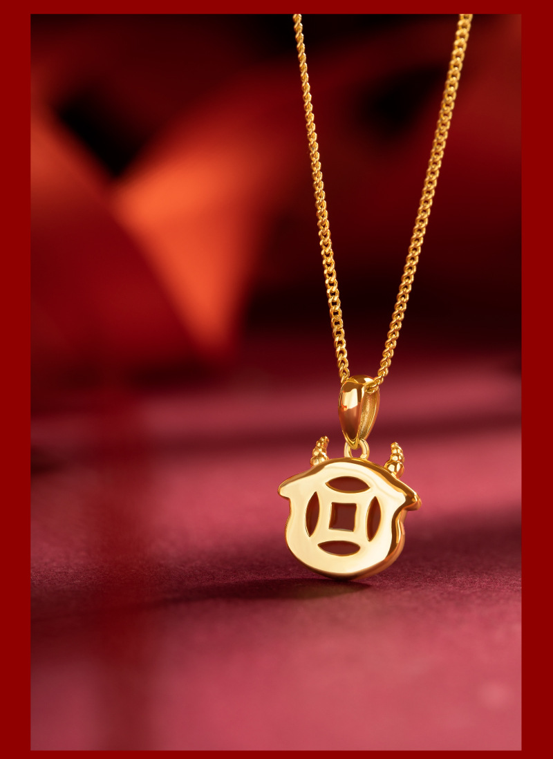 祥瑞文创红玛瑙生肖牛项链牛年本命年饰品女国潮简约百搭锁骨链