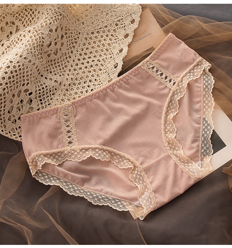 纯色中腰女士内裤粉色提臀蝴蝶结棉无痕性感蕾丝边少女三角裤短裤