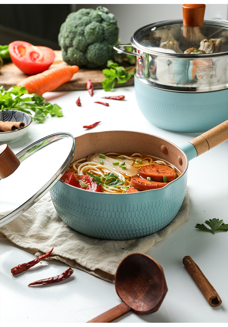 辉景日式不粘锅蓝色雪平锅热奶锅烘焙雪花酥奶枣牛轧糖熬糖锅泡面