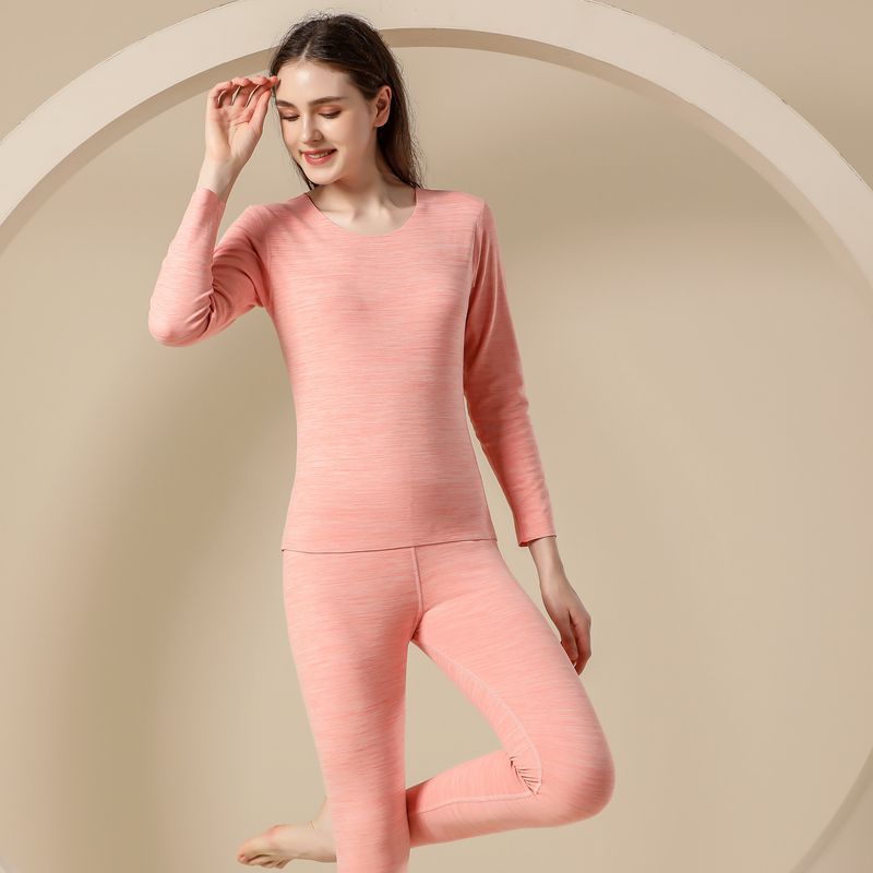 Colorful Thermal Underwear Fleece-Lined Thickened Men's and Women's Double-Sided Brushed Autumn Clothes Long Pants Seamless Underwear Set round Neck Couple