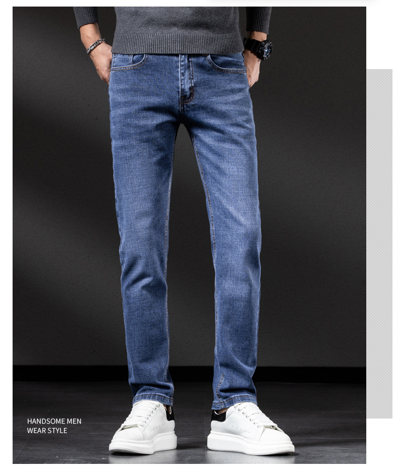 2021秋冬季aj潮牌新款男士牛仔裤深蓝潮流修身小脚直筒裤厂家直发
