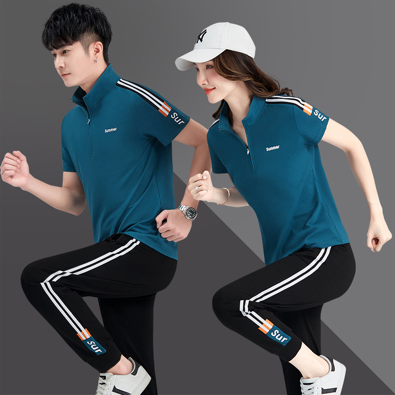 情侣运动套装男女同款夏季短袖休闲运动两件套韩版潮流运动服男夏