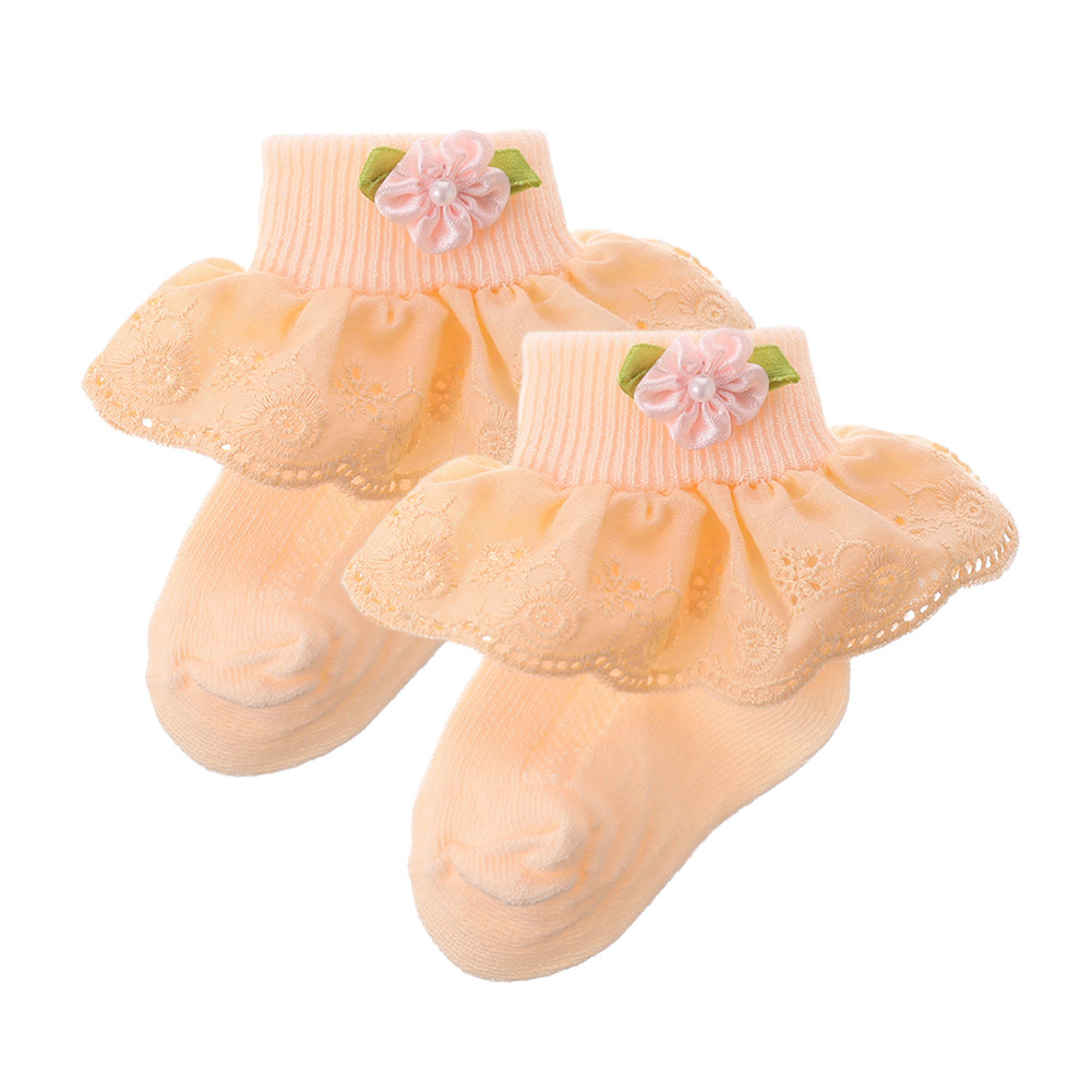 New Baby Cotton Lace Socks Polyester Decorative Flower Baby Socks Baby Short Non-Slip Toddler Crawling Socks