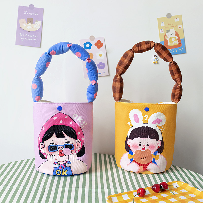 2023 Autumn and Winter Cartoon Cute Barrel Tote Hand Gift Children's Cotton Bag Underarm Hand Carrying Special-Interest Design