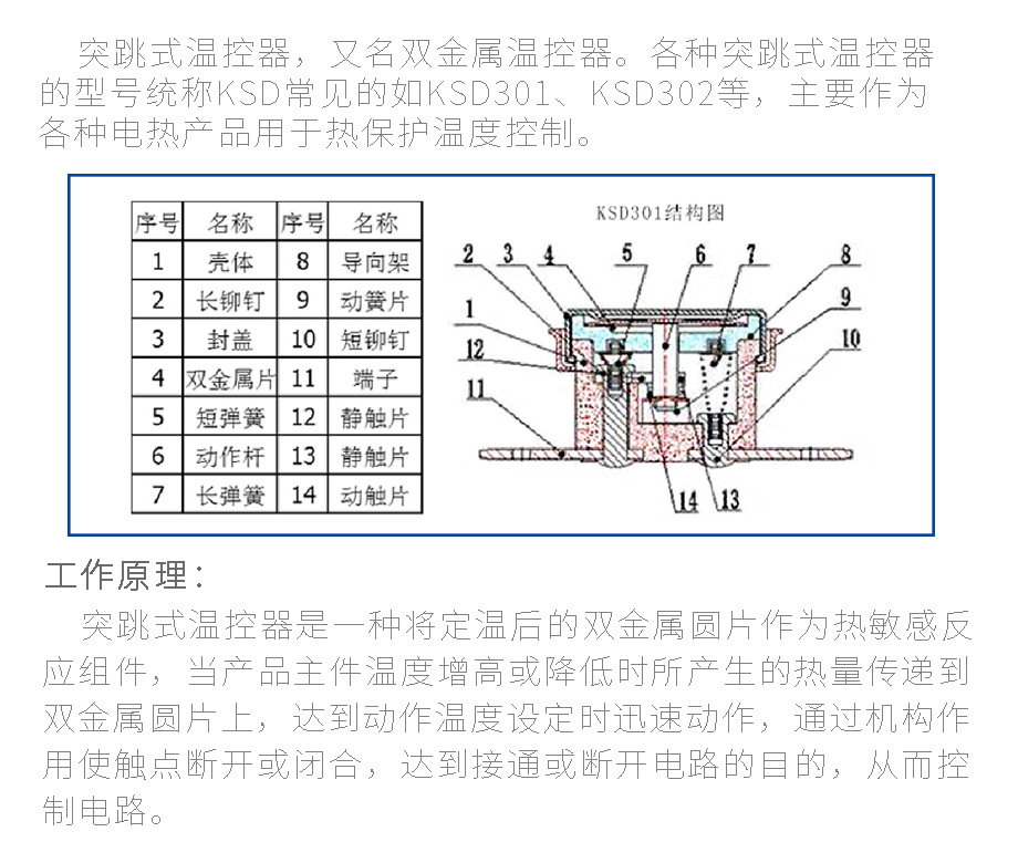 定制ksd系列突跳式温控开关ksd301温控开关厂家直供突跳式温控器