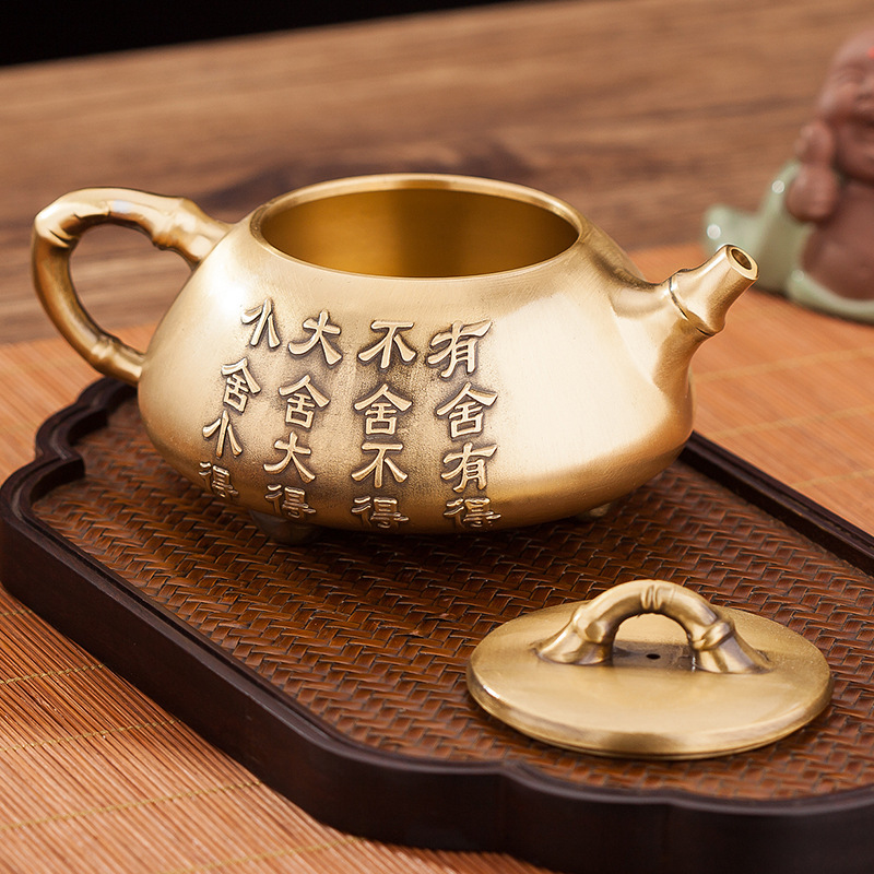 Brass Handle Pot Decoration Little Teapot Brass Willing Teapot Tea Cup Crafts Tea Set Antique Home Wine Pot