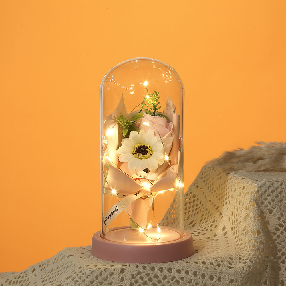 Sunflower Bouquet Dried Flower Glass Cover Preserved Fresh Flower Living Room Decorative Ornaments for Girlfriend Girlfriends Birthday Gift