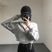 薄款连帽卫衣女春秋装新款韩版开衫学生原宿短款长袖拉链外套女