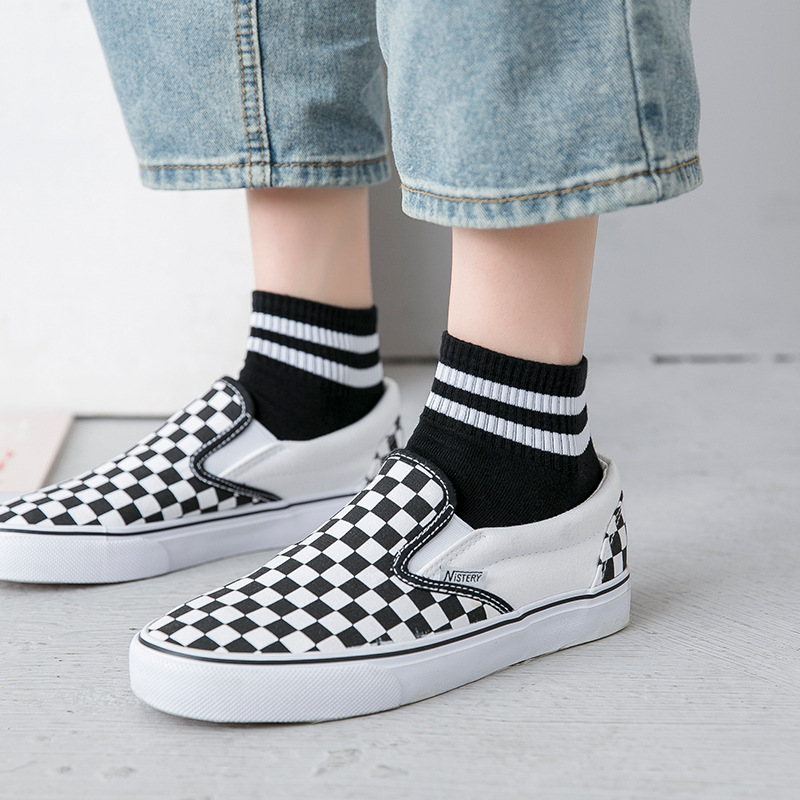 袜子女黑色短袜春夏季浅口薄款韩版低帮短筒棉袜二杠日系可爱潮袜