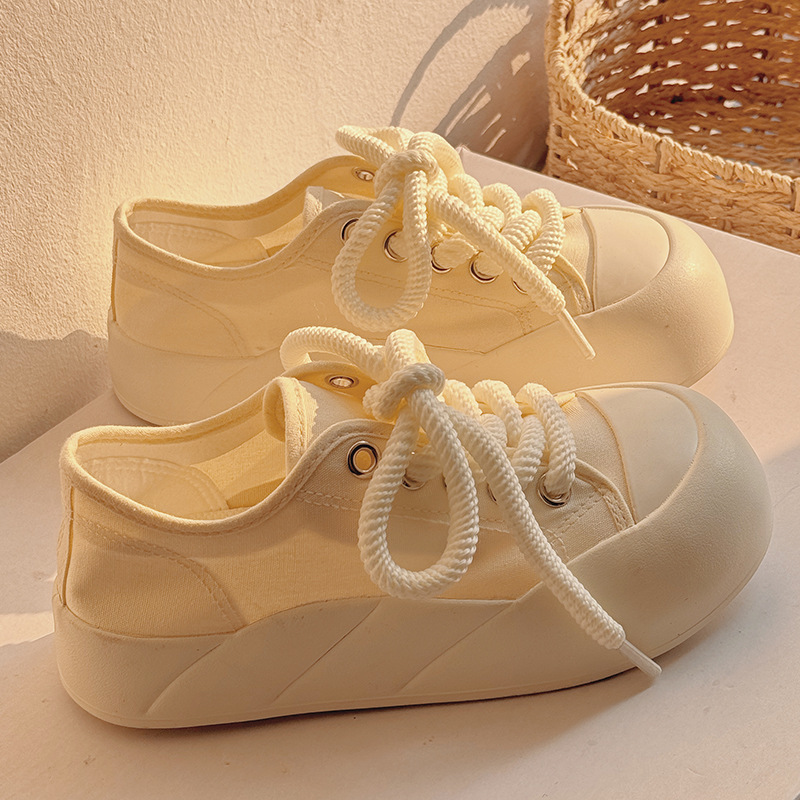 2024新款厚底薄款帆布鞋女夏季透气小白鞋女面包鞋百搭配裙子板鞋