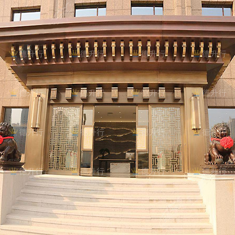 酒店酒楼大厅夹花304不锈钢大门万达新中式售楼部重型玻璃推拉门