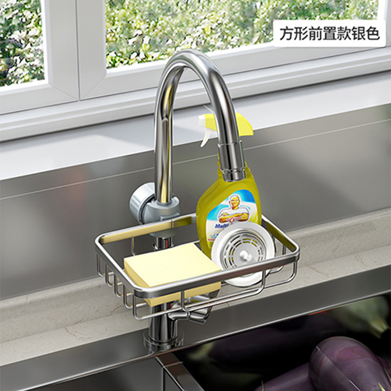 Racks Hanging on a Faucet Kitchen Alumimum Sink Sponge and Cloth Hanging-Type Drain Basket Sink Storage Rack Punch-Free