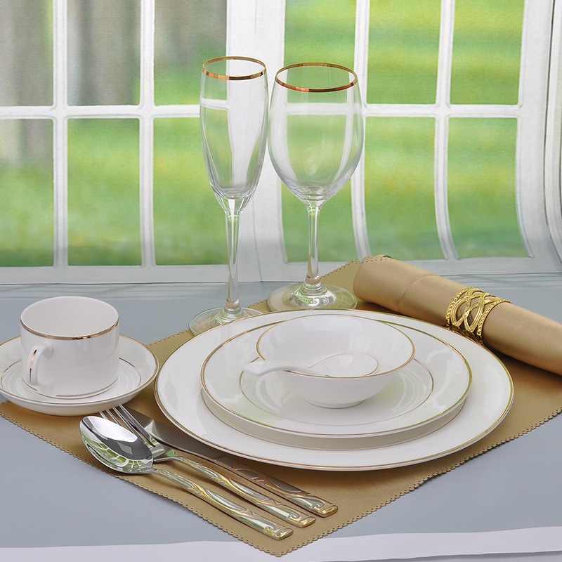 西餐盘子酒店餐具摆台套装样板间金边餐具欧式牛排餐盘餐桌摆件