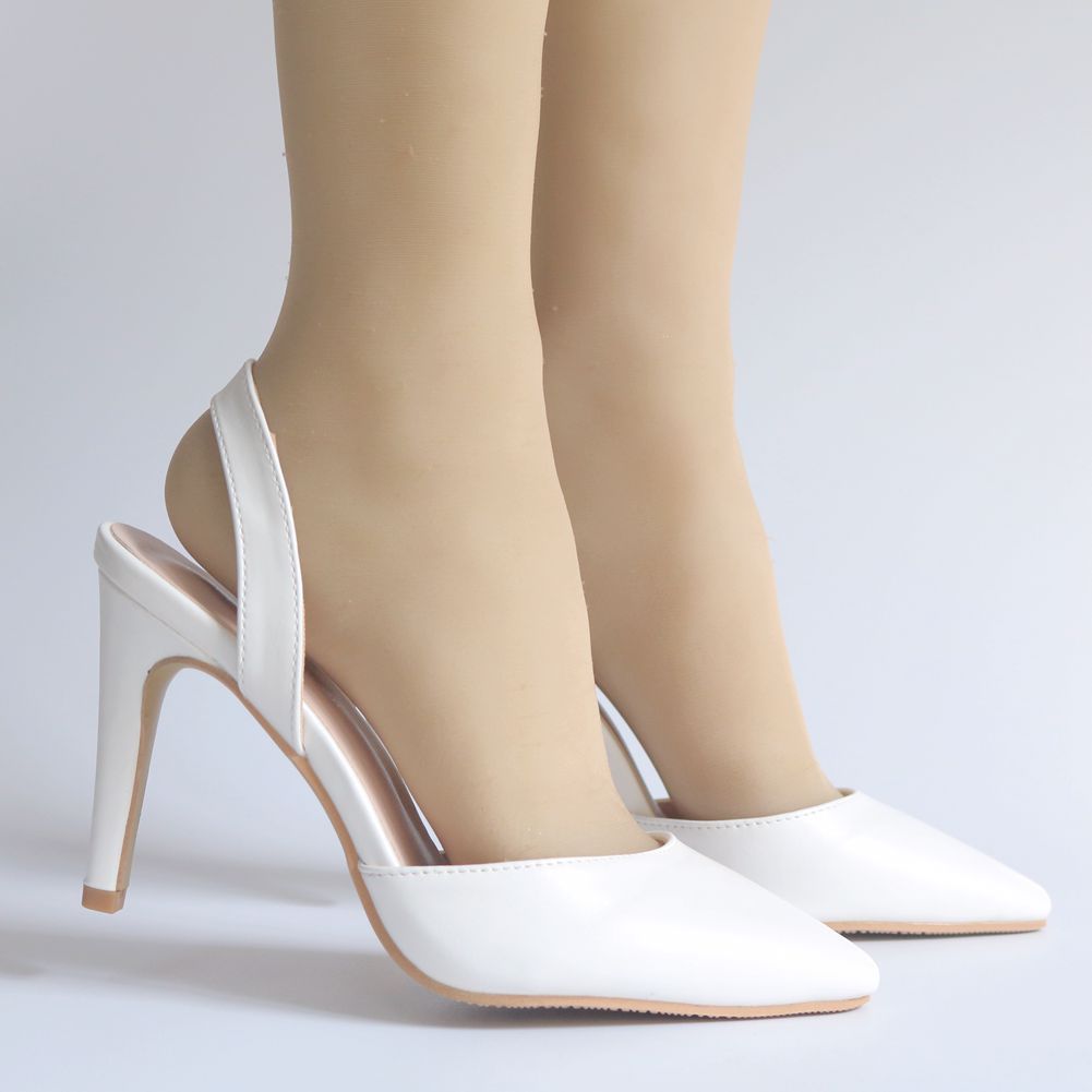 9厘米白色高跟尖头凉鞋后带尖头高跟拖鞋女婚礼高跟婚纱礼服鞋