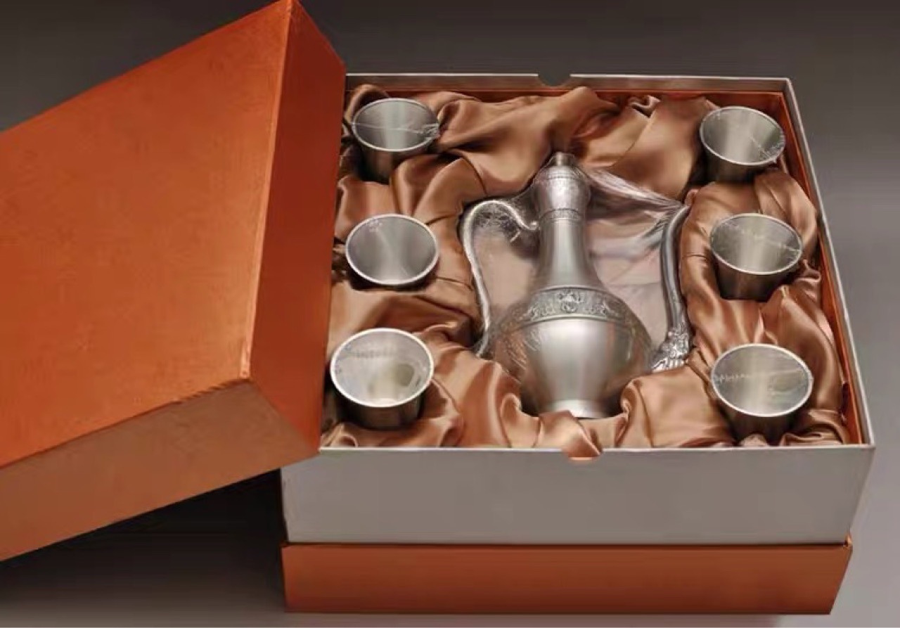 龙腾盛世锡酒具套装 锡壶纯锡高脚酒杯壶送长辈客户商务礼品