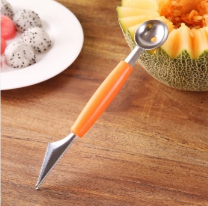 Plain Double-Headed Fruit Ball Scoop Watermelon Carving Knife Kitchen Stainless Steel Cut Fruit Platter Scoop Carved Device