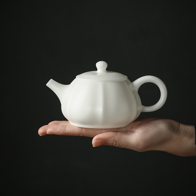 德化白瓷 高档素烧羊脂玉瓷茶壶家用办公泡茶壶礼盒装伴手礼品