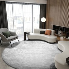 圆形地毯感北欧纯色客厅卧室黑白灰绿粉色短毛耐脏可水洗