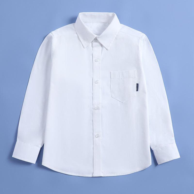 男童长袖白衬衫学院男孩纯白色表演礼服纯棉中大童小学生校服衬衣