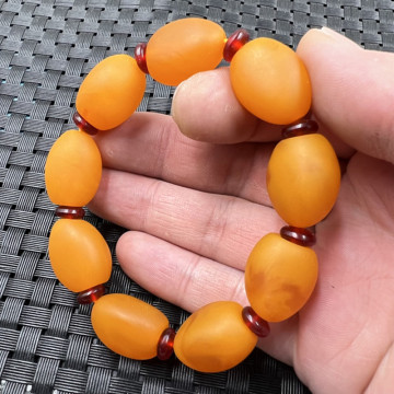 荧光浮盐水蜜蜡手链二代蜜蜡米珠手链橘黄色路路通手链复古手串