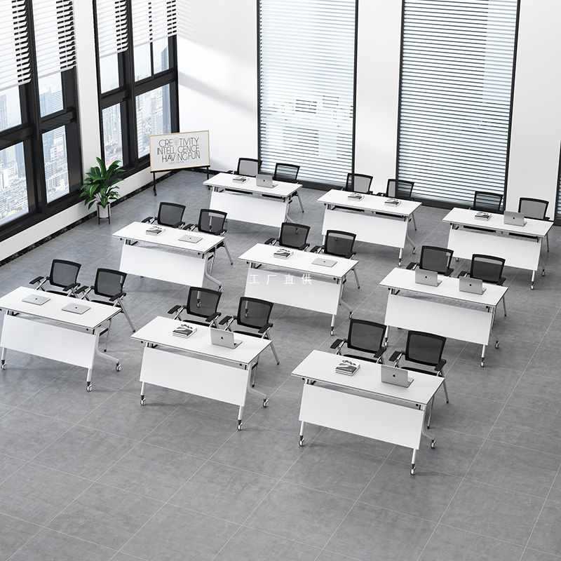 折叠培训桌会议桌椅组合可移动拼接翻板桌辅导班双人长条桌课桌椅
