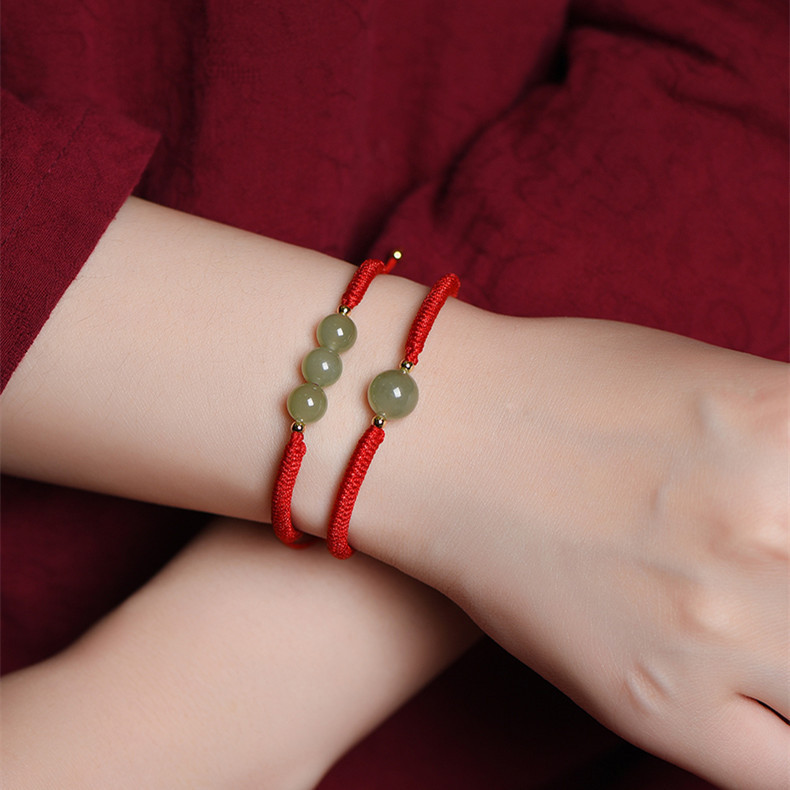 天然和田玉单珠diy设计时尚手编红绳手链饰品厂家批发量大从优