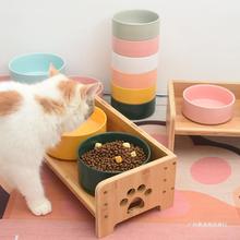 多止打翻颈椎猫碗双碗保护猫食盆1猫喝水饭桌木架陶瓷大容量增高