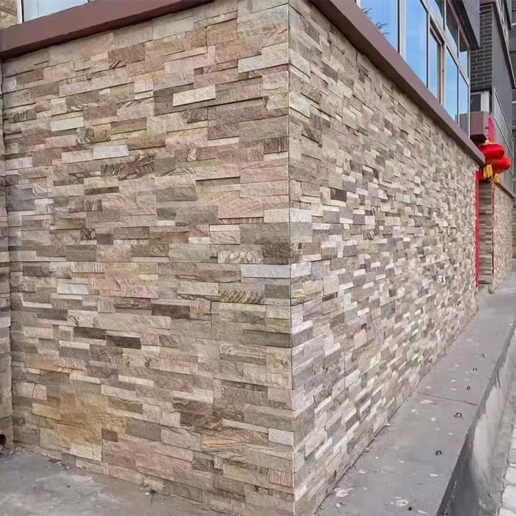 园林围墙黄河砂岩文化石景观墙贴天然暖色黄木纹文化砖