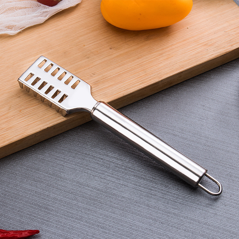 Stainless Steel Fish Scale Planer Kitchen Gadget Fish Belly Knife Manual Scale Scraper Long Handle Scale Scraper