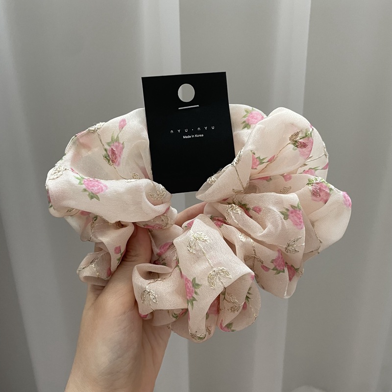 High Quality Korean New Embroidery Floral Large Large Intestine Hair Ring Sweet Hair Rope Bun Hair Ornament Female Hair Ring