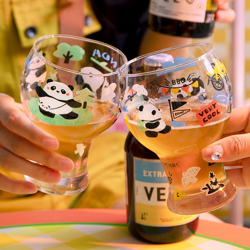 熊猫啤酒杯女可爱家用果汁杯饮料杯个性创意扎啤玻璃杯