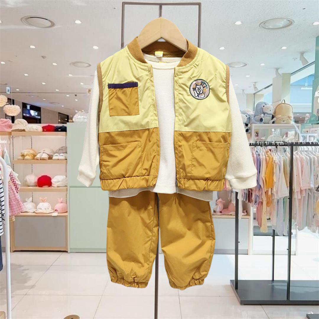 2023秋季新款小云朵童装休闲长袖马甲卫裤三件套韩版运动休闲套装