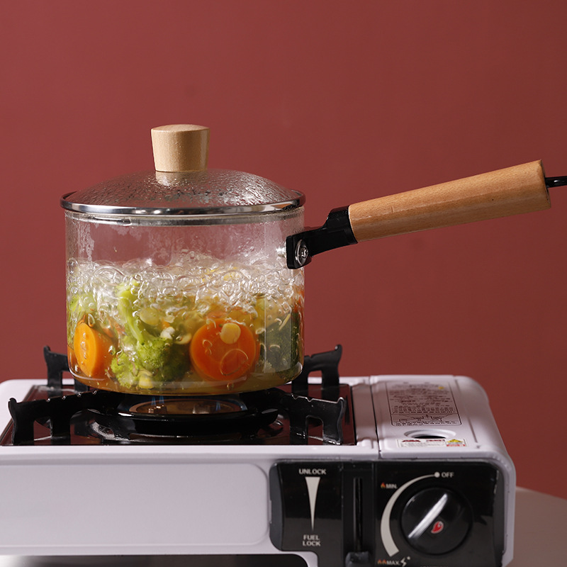 电陶炉煲汤锅 铁木把煲汤锅煮面锅 高硼硅耐热玻璃锅明火加热印字