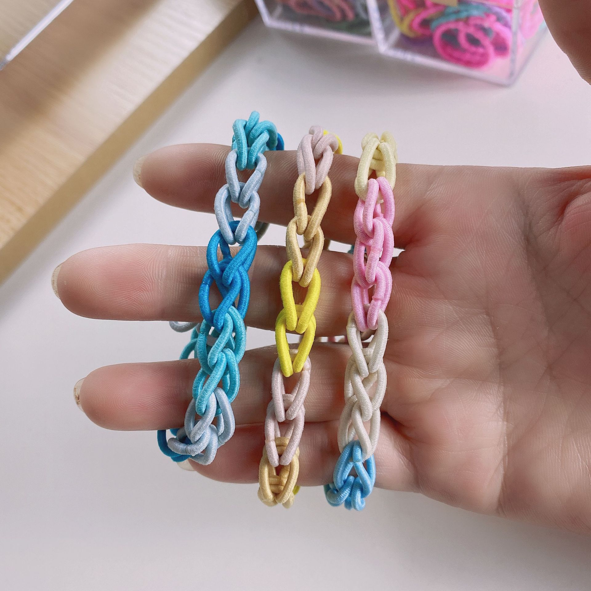 小红书同款彩虹编织手环小皮筋diy小发圈闺蜜情侣手链礼物少女 心