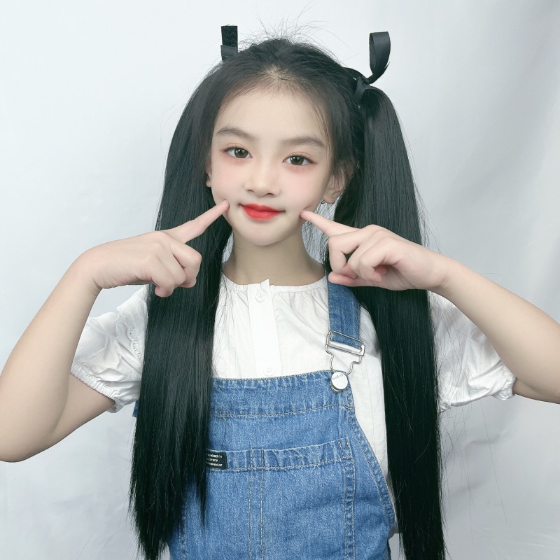 无货源电商新款儿童马尾假发女绑带式长直发蓬松假辫子抓夹双马尾