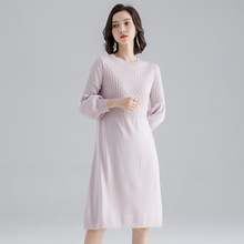 长袖针织连衣裙女减龄秋装中年时尚韩版灯笼袖显瘦毛衣气质打底裙