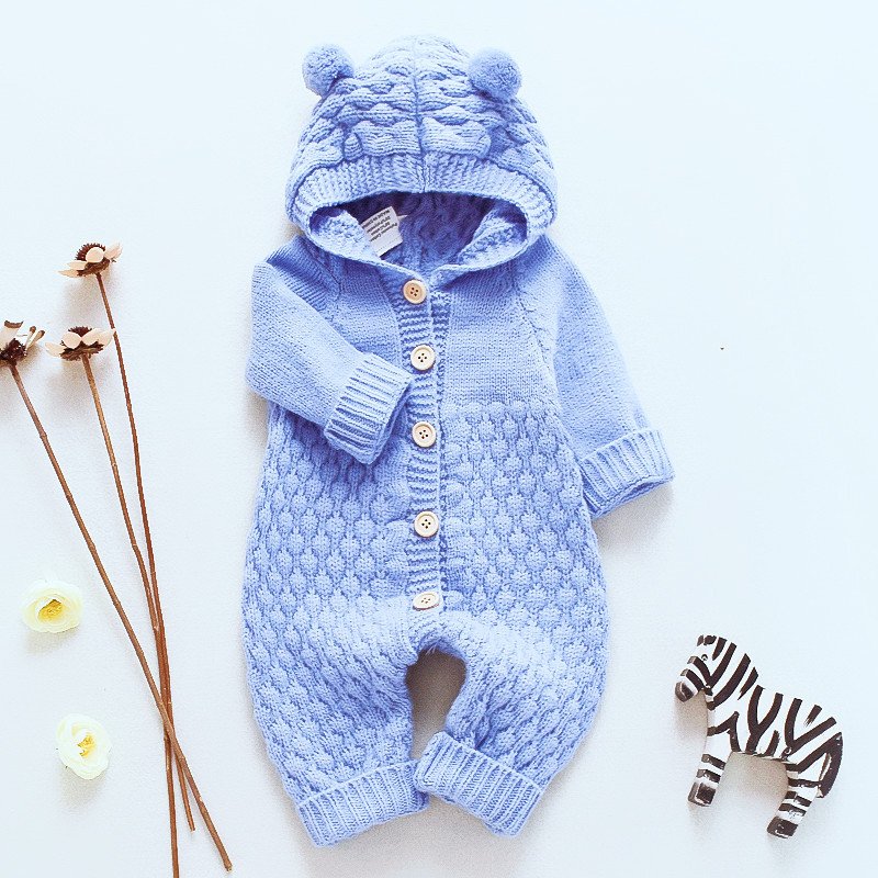 Baby Knitted One-Piece Romper Spring and Autumn Newborn Clothing Boys and Girls Baby Sweater Cute Warm Romper Baby Clothes