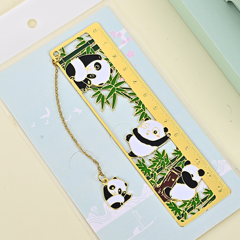 Folding Fan Cultural Creative Bookmark Wholesale Creative Cute Cartoon Cutout Panda Book Holder Brass Ruler Bookmark Can Be Customized