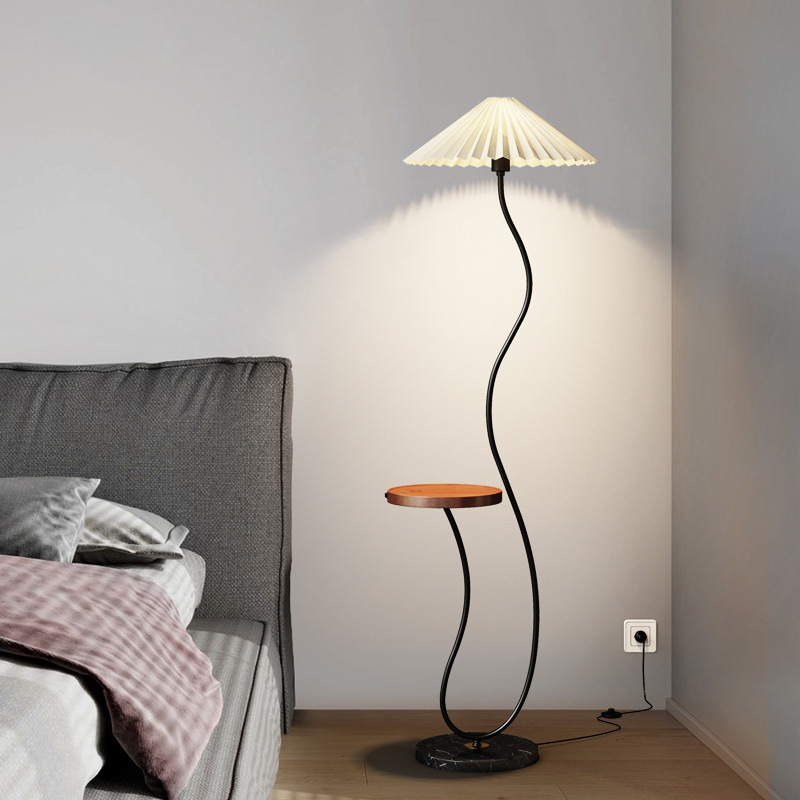 Nordic Floor Lamp Living Room Pleated Shelf Wireless Charger Integrated Living Room Sofa and Tea Table Table Lamp Bedroom Ambience Light