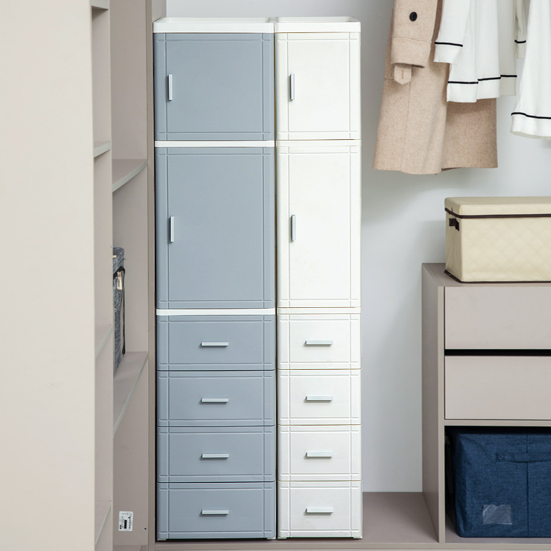 24年新款整理柜家用凹槽顶板带滑轮开门式 抽屉式pp夹缝收纳柜