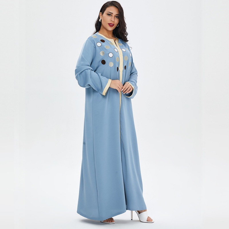 XG13129-1B Long Dress Long Muslim Cardigan Solid Color Middle East Robe Muslim Teaching Dress